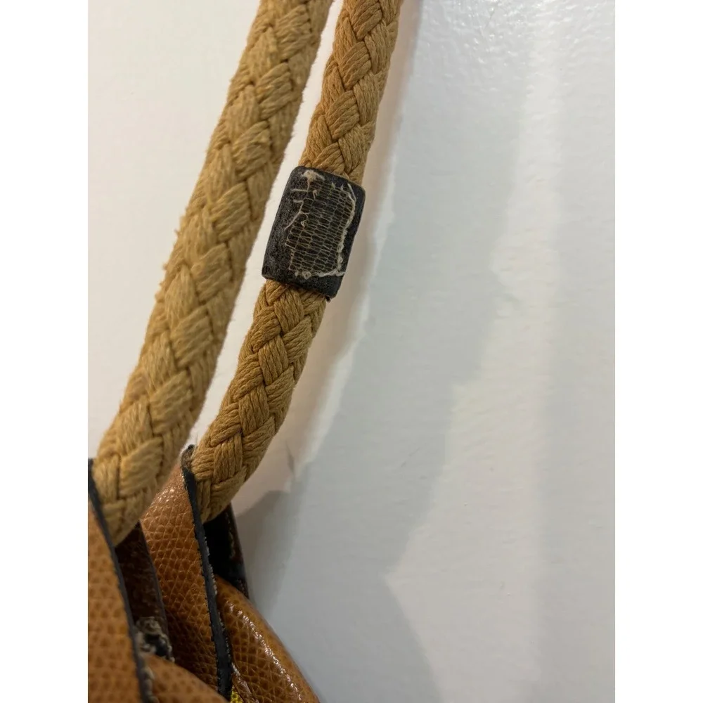Eric Javits New York Squishee Striped Hobo Bag Black Gold Tan Leather Trim